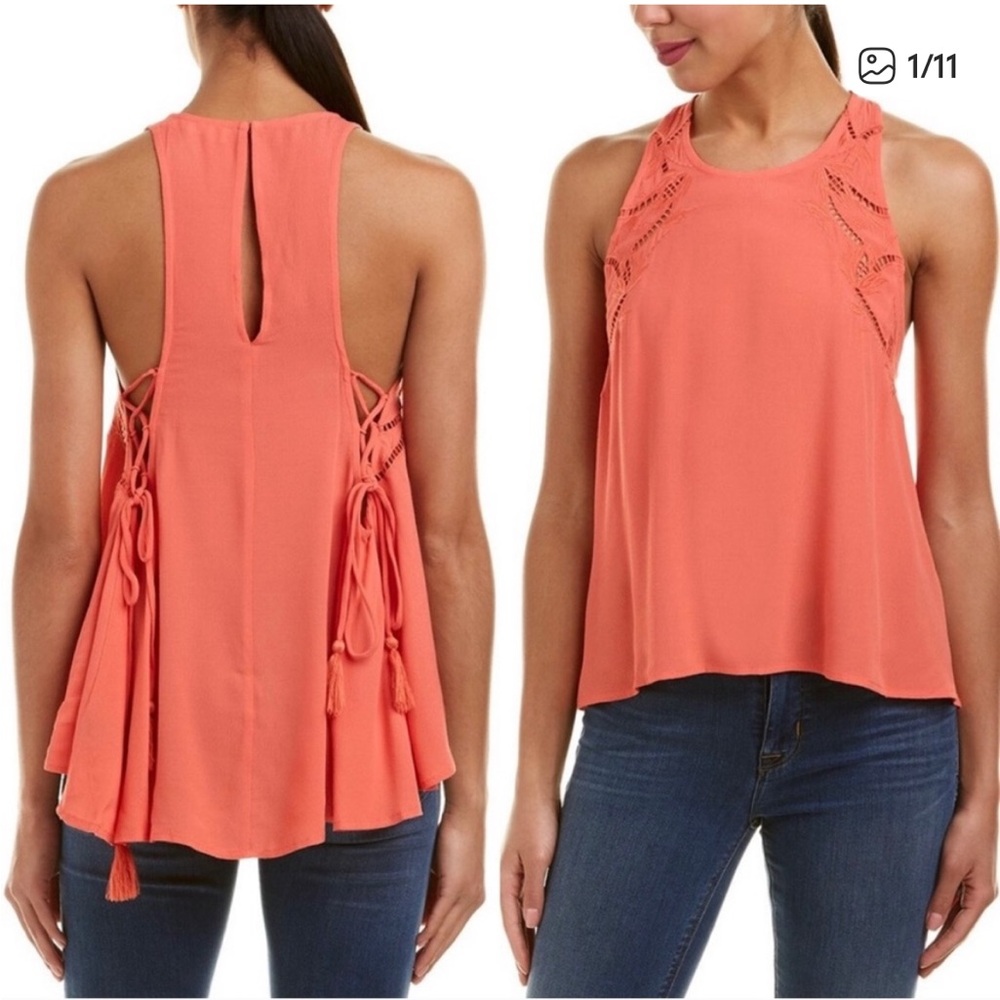 Astr The Label Coral Lace-Up Sleeveless Top